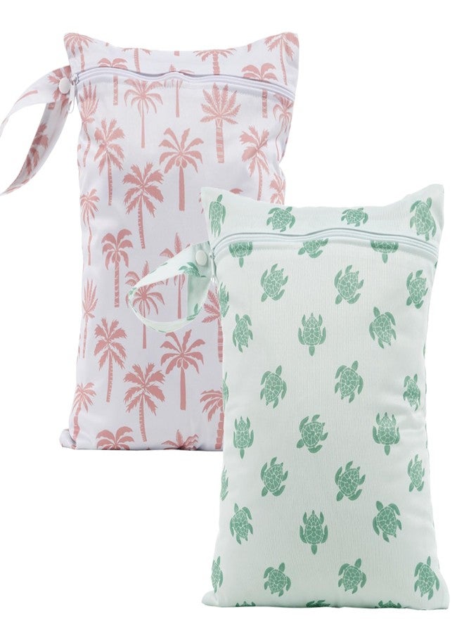 CoolaPeach 2Pcs Baby Wet Dry Bags for Cloth Diaper,Waterproof Reusable Travel Bags, Beach, Pool, Gym Bag for Swimsuits, Beach Vacation Essentials (Coconut Tree and Turtle) - Image 1